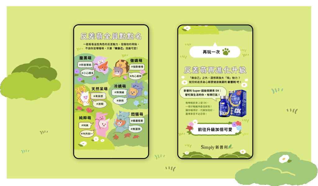 「測測你是哪種反差萌」測驗結果圖鑑與產品引導