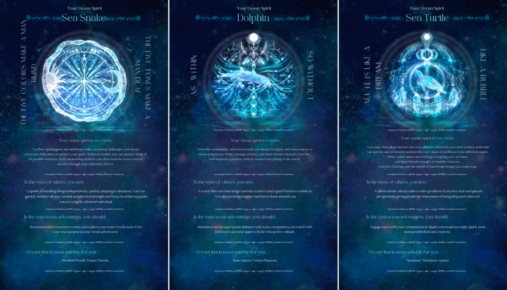 ”Which Ocean Spirit Are You?” Test Result Screenshot