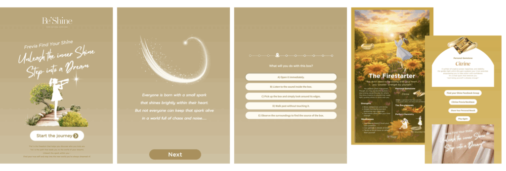 Screenshots of Be'Shine quiz